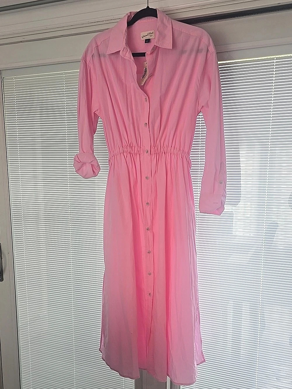 Universal Thread Long Sleeve Button-Down Midi Shirtdress Pink Midi Shirt Dress